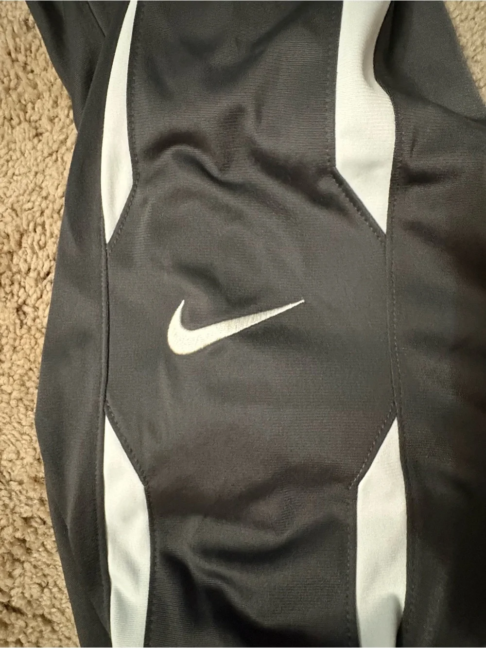 Nike Dark Gray Athletic Track Pants with White Stripe Accents - Mens Large
